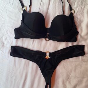 Honey Birdette Black Bra 36C and Thong Medium Set